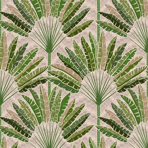 Mod Travellers Palms - Palm Springs - grass and moss green on taupe/neutral - large