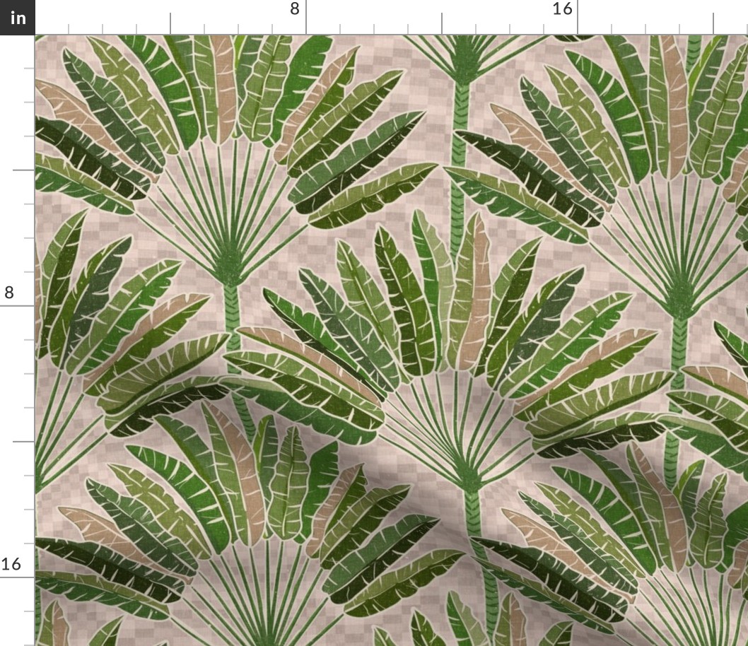 Mod Travellers Palms - Palm Springs - grass and moss green on taupe/neutral - large