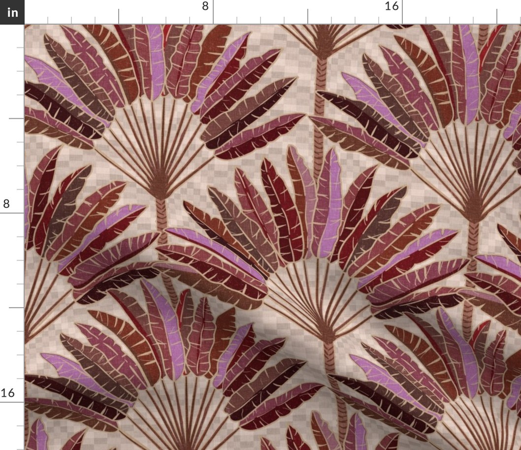 Mod Travellers Palms - rich rust, burgundy and pink on taupe/neutral - large