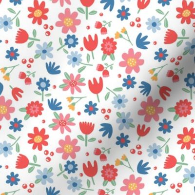 Red Blue Summer Floral - 1 inch