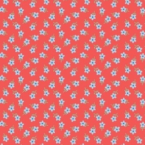 Red Blue Sumer - Blue Flowers on Red - 1/2 inch