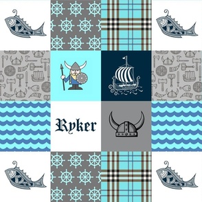 RYKER Viking Boy Nautical Patchwork | Teal, Navy, Gray, Plaid | 3x3 4.5”SQ