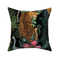 Large Cheetahs Untamed on Black  with Protea Flowers