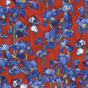 Vincent Van Gogh Irises on vermilion red background