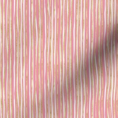 Pink and Gold Brushstroke Vertical Stripes / Tiny Scale