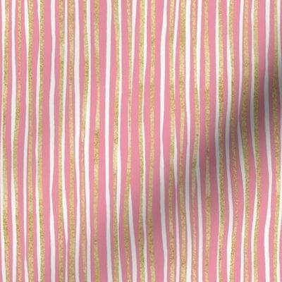 Pink and Gold Brushstroke Vertical Stripes / Small Scale