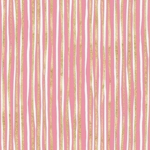 Pink and Gold Brushstroke Vertical Stripes / Small Scale