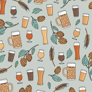 Pub crawl beer glasses and hop branches night out birthday celebration mint on sage green gray