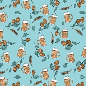 Cheers beer - Beer pull glasses and hog branches with wheat details on aqua blue teal 