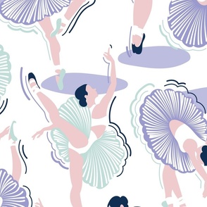 Large jumbo scale // Dancing ballerina flowers // white background lilac seaglass green and cotton candy pink ballet dancers