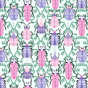 pastel Bugs nature insects with kilim symbols