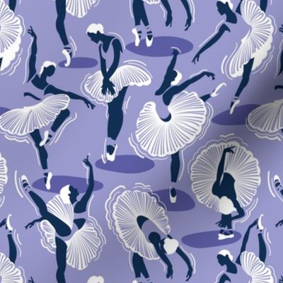 Small scale // Dancing ballerina flowers // monochromatic lilac and midnight blue ballet dancers