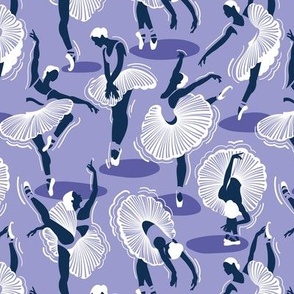 Small scale // Dancing ballerina flowers // monochromatic lilac and midnight blue ballet dancers