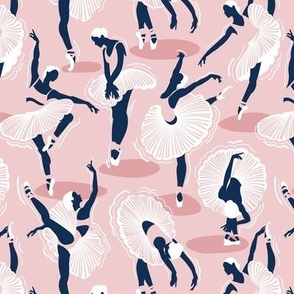 Small scale // Dancing ballerina flowers // monochromatic cotton candy pink and midnight blue ballet dancers