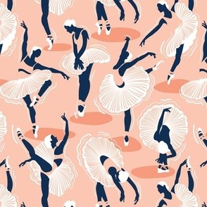 Small scale // Dancing ballerina flowers // monochromatic rose pink and midnight blue ballet dancers