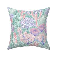 large- coral reef and seahorse in cotton candy, lilac and seaglass - large scale