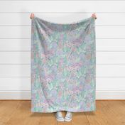 large- coral reef and seahorse in cotton candy, lilac and seaglass - large scale