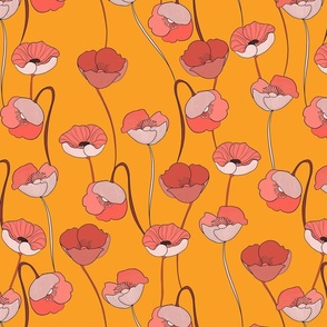 Retro Small Poppies Coral Pink