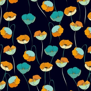 Retro Small Poppies Dark