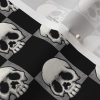 ★ SKULLS CHECKER ★ 1.5” Large Scale – Gray + Black / Collection : Back to Basics - Spooky Geometric Prints