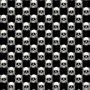 ★ SKULLS CHECKER ★ 2/3” Small Scale – Gray + Black / Collection : Back to Basics - Spooky Geometric Prints