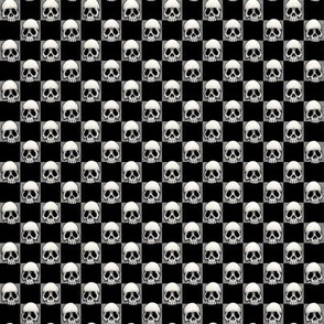 ★ SKULLS CHECKER ★ 1/2” Very Small Scale – Gray + Black / Collection : Back to Basics - Spooky Geometric Prints