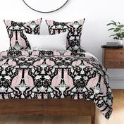 twin cats damask rose on black