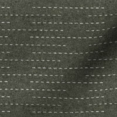 (small scale) running stitch stripes - dark olive - LAD22