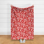 Luxe Maxima- Folk Florals and Birds- White Red- Large Scale