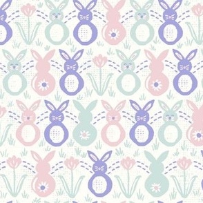 Bunnies and Tulip Blooms - Lilac, Seaglass, Cotton Candy - M