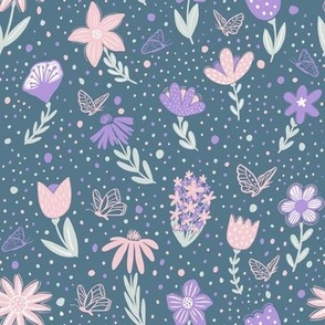 Florals and Butterflies pink, green and purple