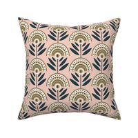 Bold Retro Floral | Medium Scale | Art Deco Blush Pink & Golden Brown Flowers