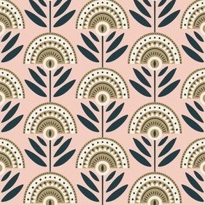 Bold Retro Floral | Small Scale | Art Deco Blush Pink & Golden Brown Flowers