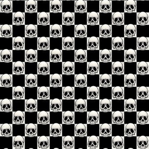 ★ SKULLS CHECKER ★ 2/3” Small Scale – Off White + Black / Collection : Back to Basics - Spooky Geometric Prints