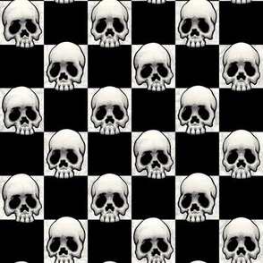 ★ SKULLS CHECKER ★ 1.5” Large Scale – Off White + Black / Collection : Back to Basics - Spooky Geometric Prints