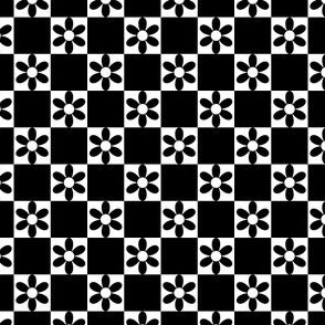 Smaller Scale - Daisy Crazy Checkerboard in Black + White