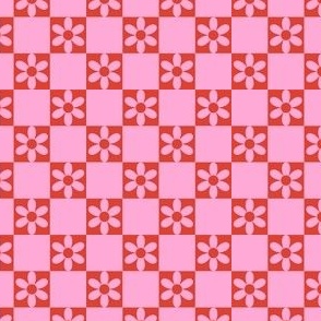 Smaller Scale - Daisy Crazy Checkerboard in Pink + Orange Red