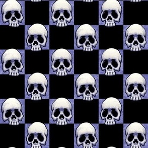 ★ SKULLS CHECKER ★ 1.5” Large Scale – Very Peri Blue + Black / Collection : Back to Basics - Spooky Geometric Prints