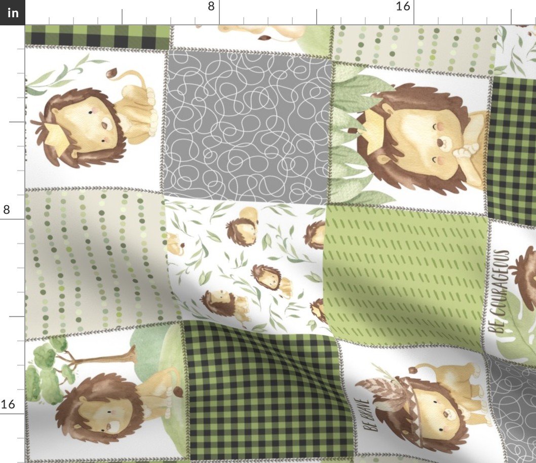 Lions Patchwork Quilt Top- Child Safari Blanket Bedding GL-B // King of the Jungle rotated