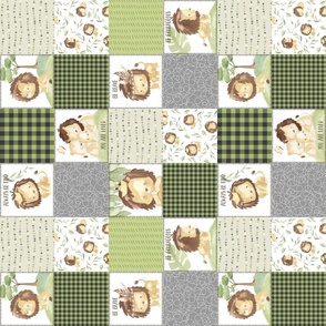 3" Lions Patchwork Quilt Top- Child Safari Blanket Bedding GL-B // King of the Jungle rotated