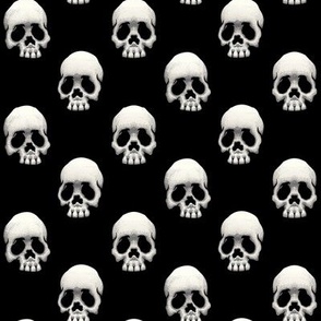 ★ SKULLS POLKA DOTS 1 ★ Large Scale – Black and White / Collection : Back to Basics - Spooky Geometric Prints