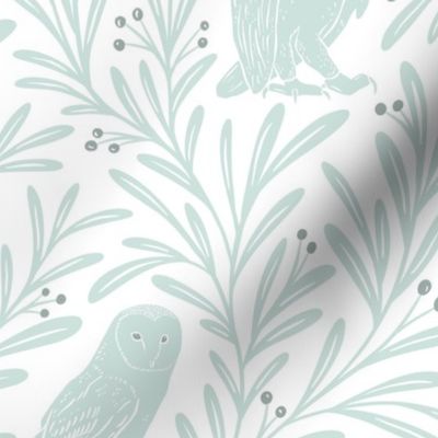 Owls - sea glass and white - medium
