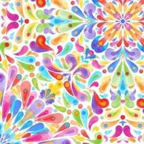Watercolor Mandala - white - Rainbow colors