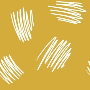 Scribbles - white on mustard (medium scale)