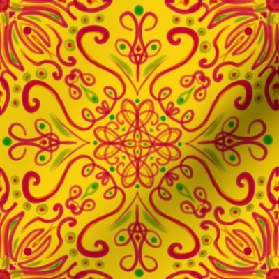 Arendelle Mandala - handdrawn - red on yellow