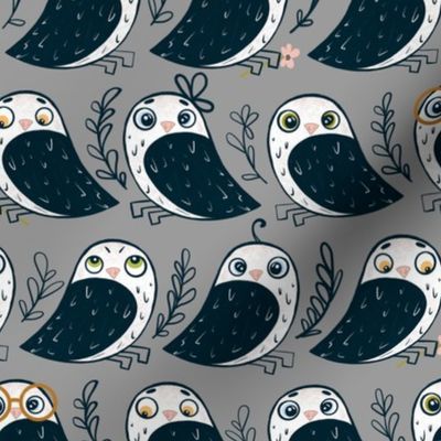 Owls funny kids on grey1