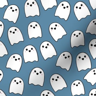 Kawaii Ghosts on Slate Blue