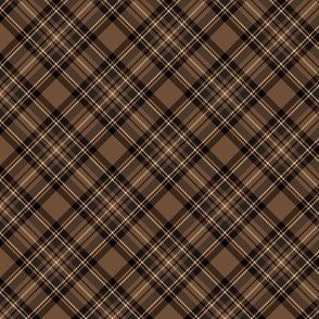 ★ 70s BROWN TARTAN XS (BIAS) ★ Royal Stewart inspired / Extra Small Scale, Diagonal / Collection : Plaid ’s not dead – Classic Punk Prints 