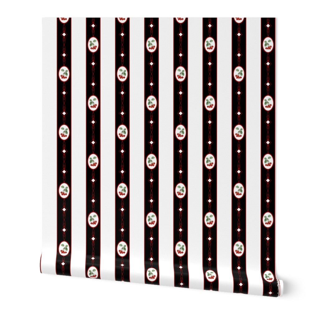 CHERRY MEDALLION STRIPE - RIPE CHERRIES COLLECTION (BLACK)