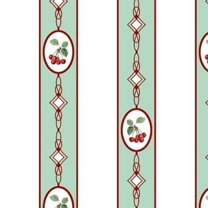 CHERRY MEDALLION STRIPE - RIPE CHERRIES COLLECTION (JADITE)